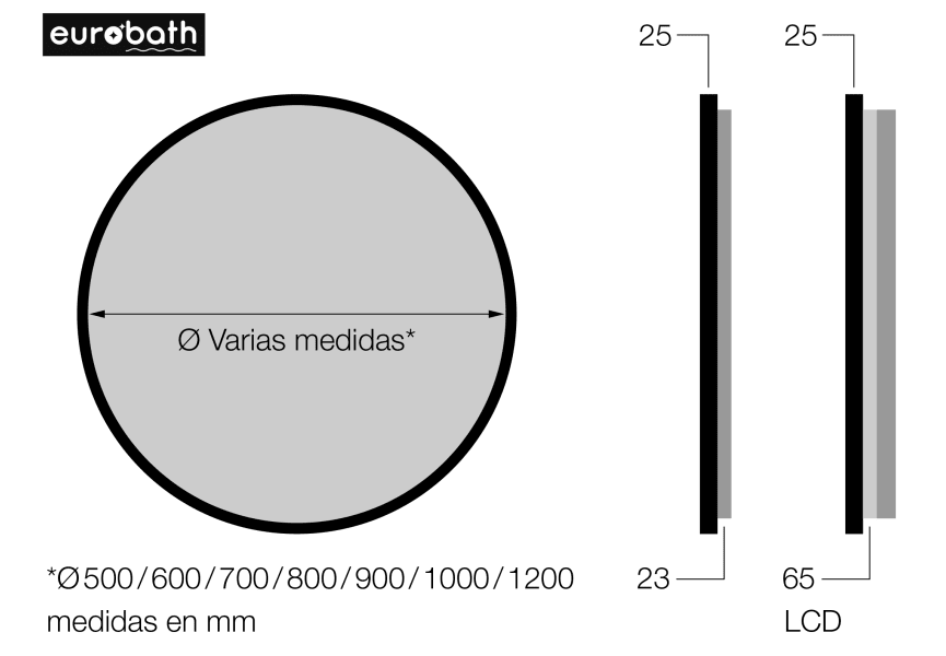 Espejo de baño con luz LED Vanuatu de Eurobath croquis 15