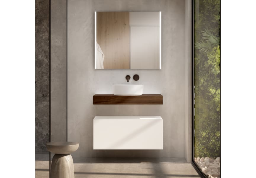 Conjunto mueble de baño con encimera de madera 10 cm de altura en color Valenti  con cajonera Nomad Visobath principal 0