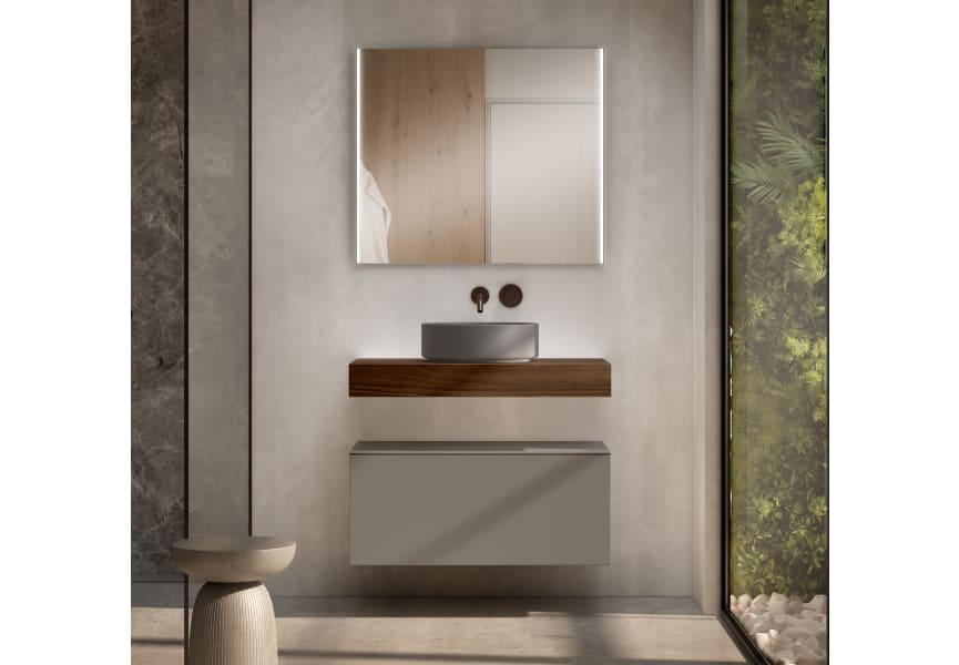 Mueble de baño con encimera de madera 10 cm de altura en color Valenti  con cajonera Nomad Visobath principal 3