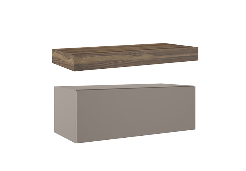 Mueble de baño con encimera de madera 10 cm de altura en color Valenti  con cajonera Nomad Visobath principal 6