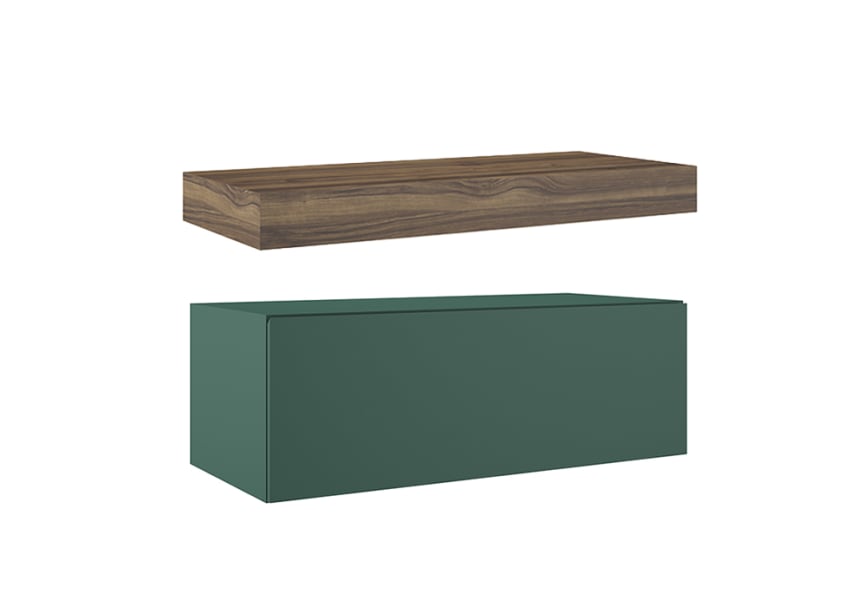 Mueble de baño con encimera de madera 10 cm de altura en color Valenti  con cajonera Nomad Visobath principal 8