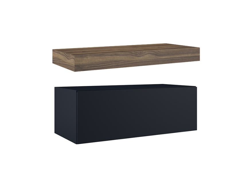 Mueble de baño con encimera de madera 10 cm de altura en color Valenti  con cajonera Nomad Visobath principal 10