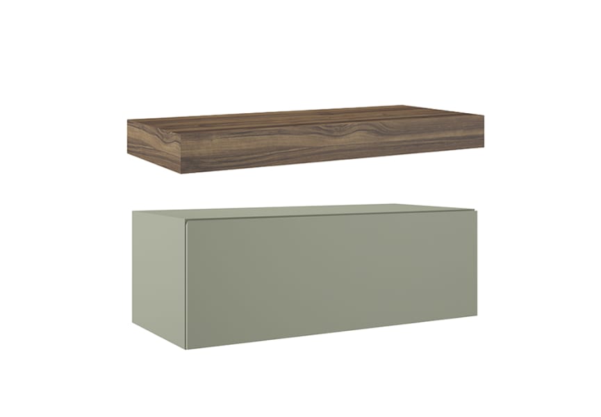 Mueble de baño con encimera de madera 10 cm de altura en color Valenti  con cajonera Nomad Visobath principal 4