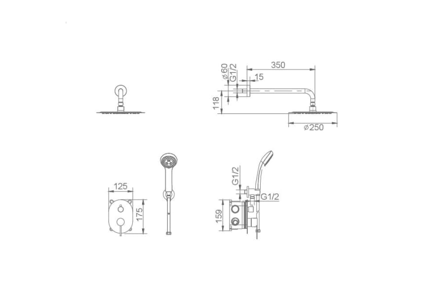 Conjunto de ducha empotrado Moscú Imex croquis 7