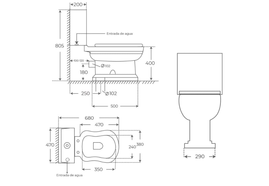 Inodoro compacto Atenas Fossil Natura con tapa de madera croquis 6