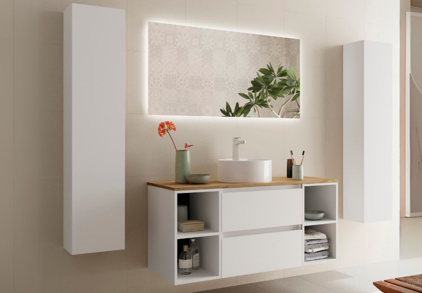 Conjunto mueble de baño con lavabo sobre encimera Bequia Salgar principal 1