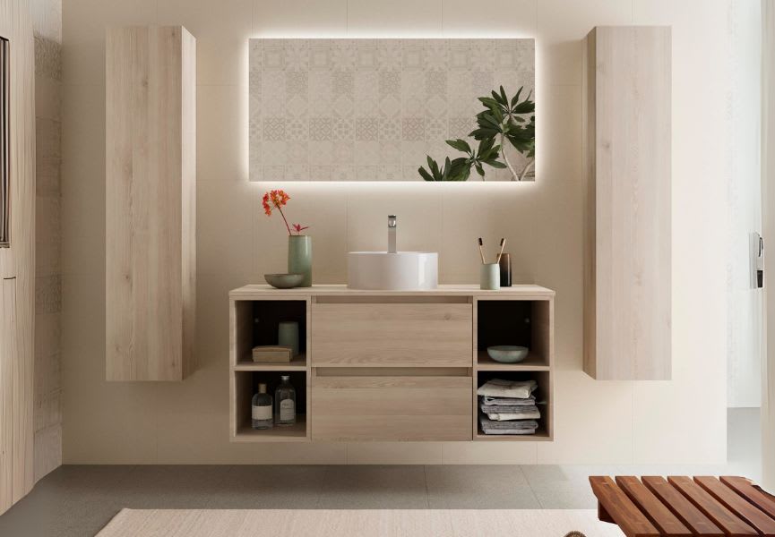 Conjunto mueble de baño con lavabo sobre encimera Bequia Salgar principal 4