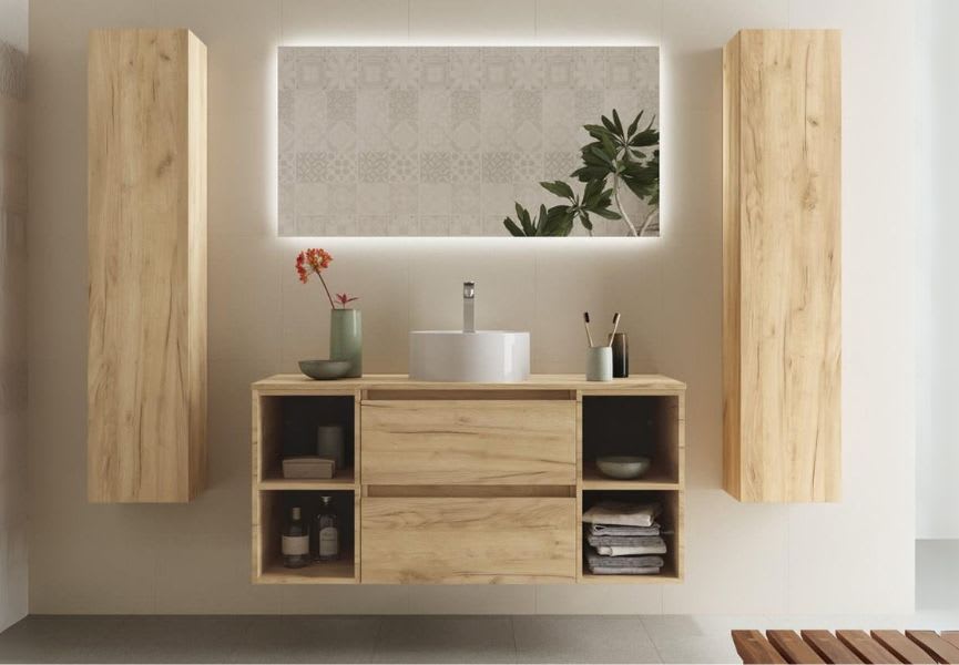 Conjunto mueble de baño con lavabo sobre encimera Bequia Salgar principal 0