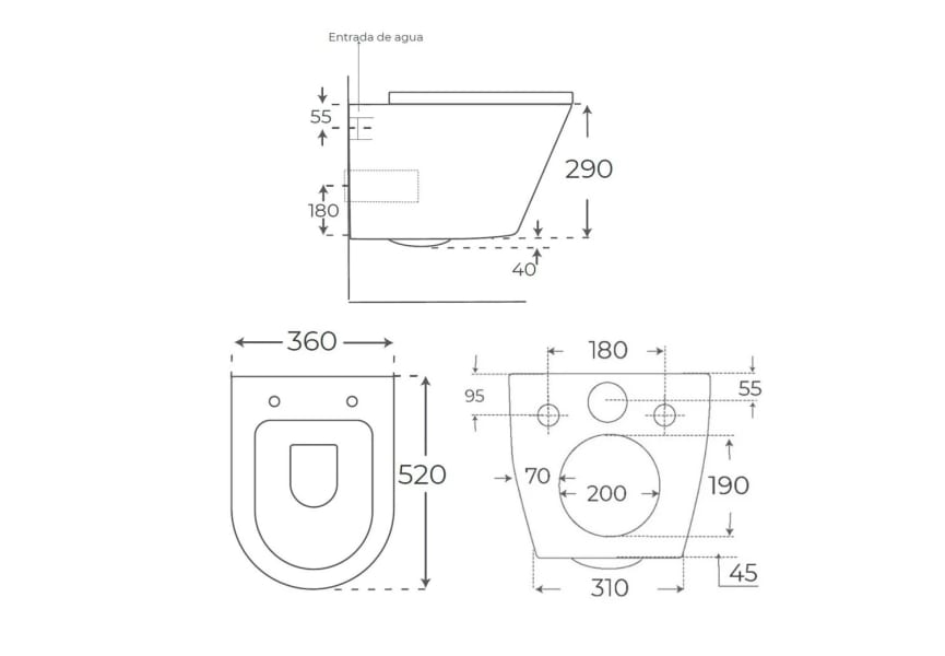Pack inodoro + cisterna empotrada + pulsador Venecia Fossil Natura croquis 10