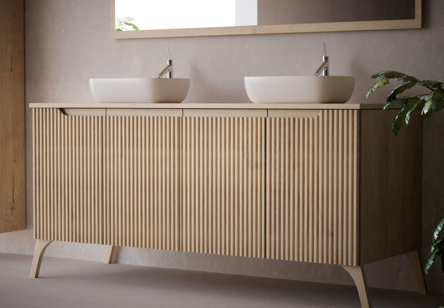 Mueble de baño con encimera de madera maciza con patas Alpes 15 Bruntec detalle 2