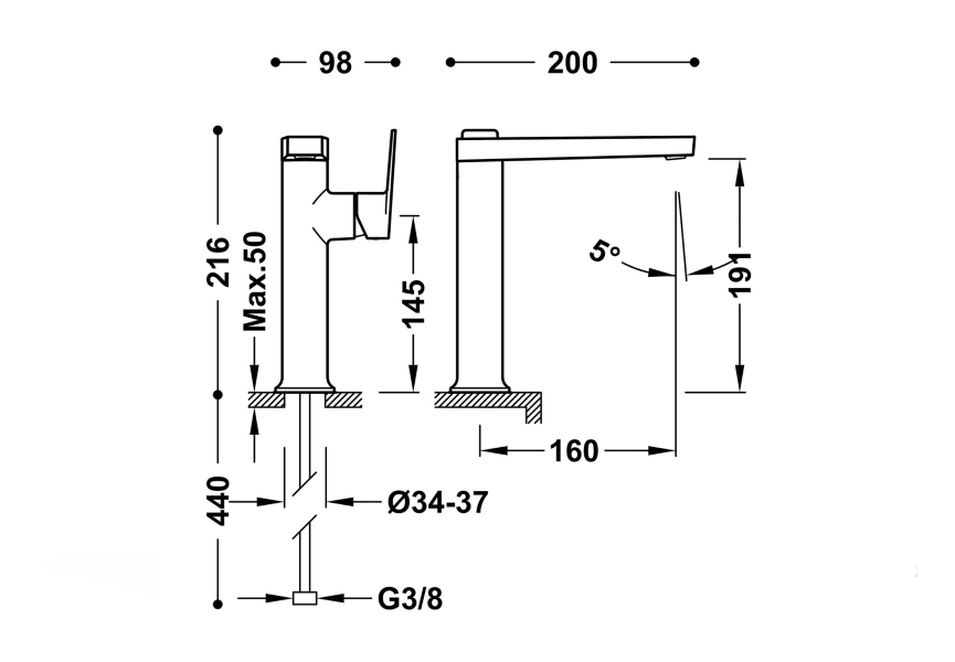 Grifo de lavabo Project Tres croquis 12