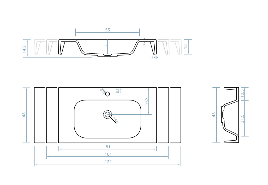 Lavabo suspendido Hebe Bruntec croquis 2