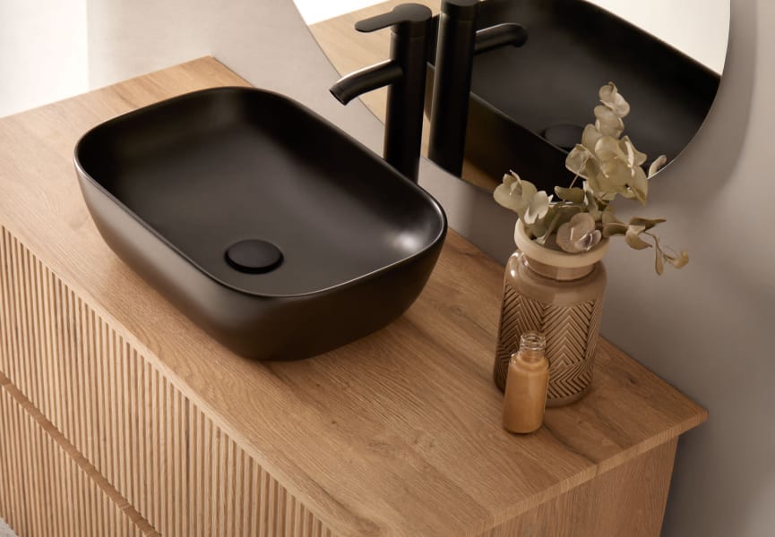 Conjunto mueble de baño con lavabo sobre encimera Etna Sanchis detalle 7