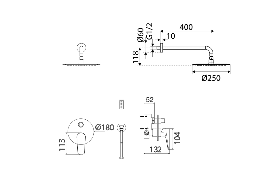 Conjunto de ducha empotrado Bélgica Imex croquis 4