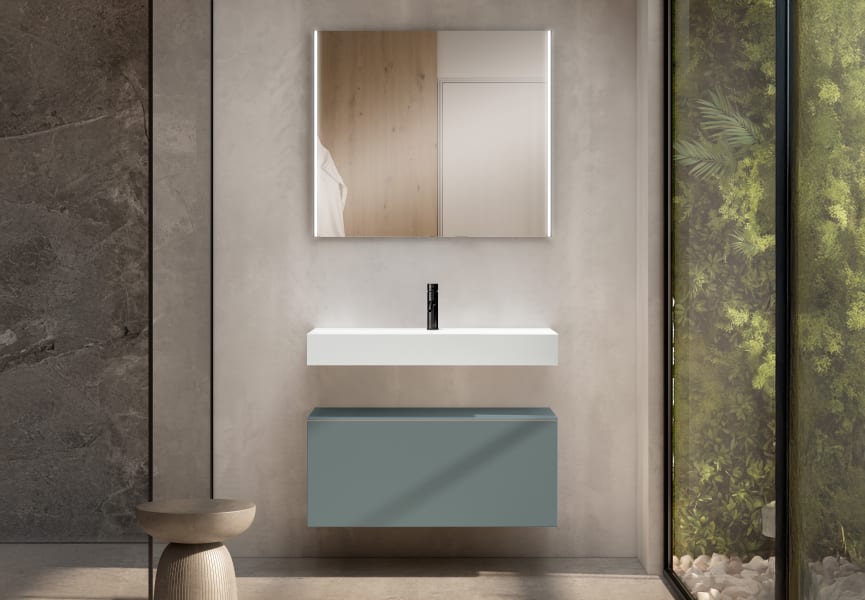 Conjunto mueble de baño con lavabo de carámica de 12 cm de alto y cajonera Nomad Viso principal 5