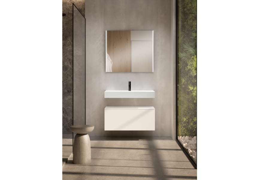 Conjunto mueble de baño con lavabo de carámica de 12 cm de alto y cajonera Nomad Viso Bath principal 1