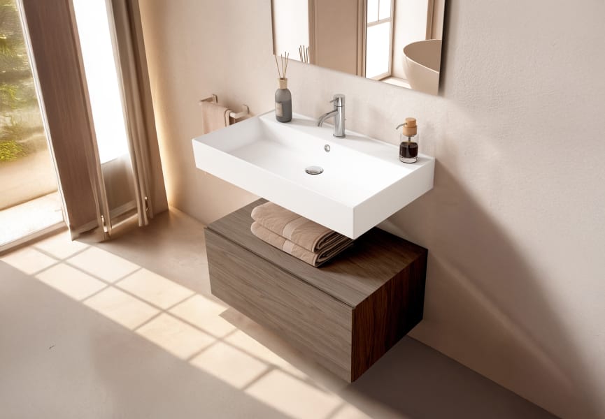 Conjunto mueble de baño con lavabo de carámica de 12 cm de alto y cajonera Nomad Viso principal 13