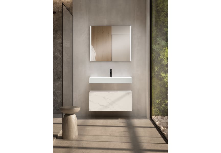 Conjunto mueble de baño con lavabo de carámica de 12 cm de alto y cajonera Nomad Viso Bath principal 2