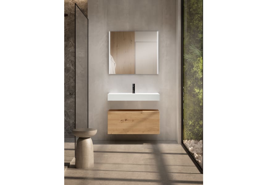 Conjunto mueble de baño con lavabo de carámica de 12 cm de alto y cajonera Nomad Viso Bath principal 0