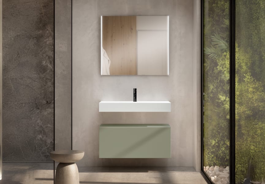 Conjunto mueble de baño con lavabo de carámica de 12 cm de alto y cajonera Nomad Viso principal 4