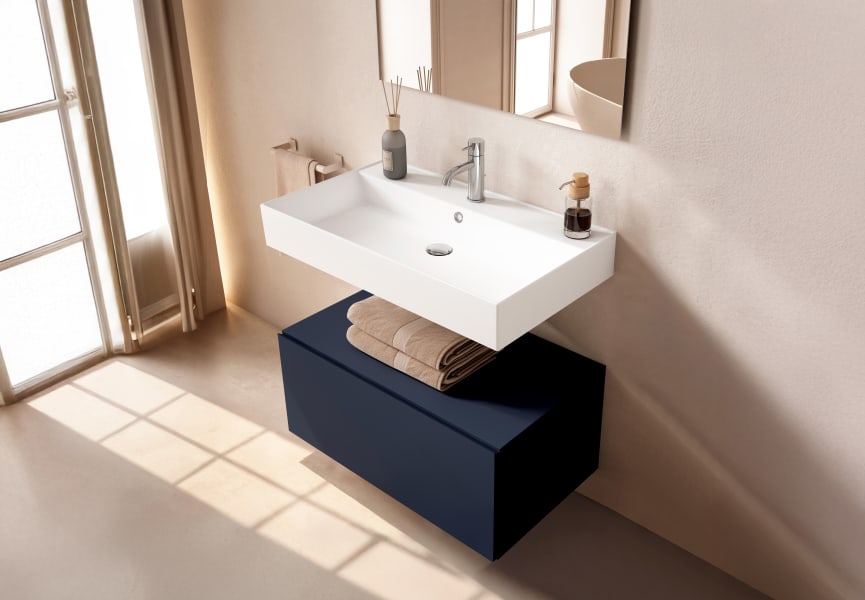 Conjunto mueble de baño con lavabo de carámica de 12 cm de alto y cajonera Nomad Viso principal 6