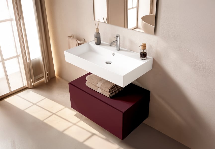 Conjunto mueble de baño con lavabo de carámica de 12 cm de alto y cajonera Nomad Viso principal 12