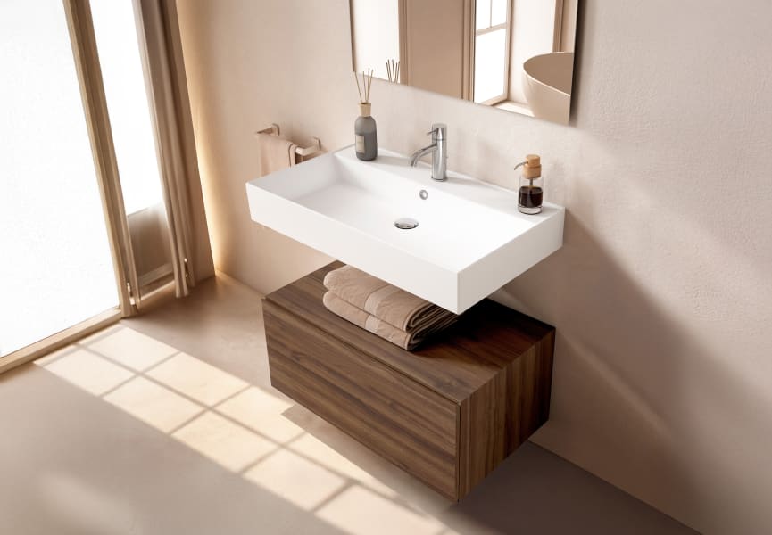 Conjunto mueble de baño con lavabo de carámica de 12 cm de alto y cajonera Nomad Viso principal 8