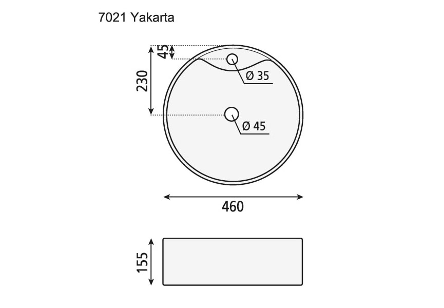 Lavabo sobre encimera Yakarta Bruntec croquis 2