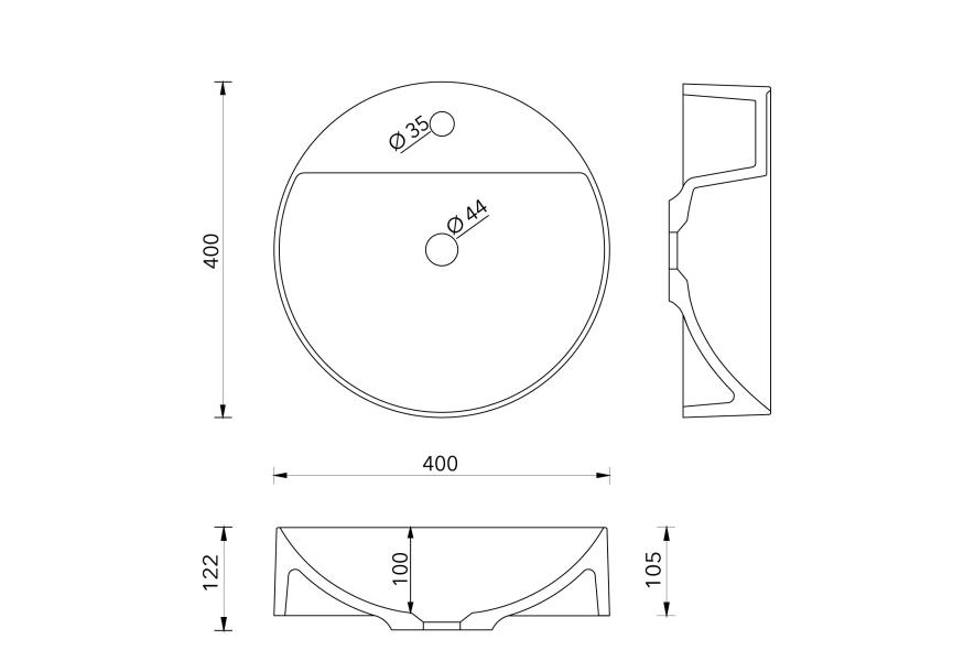 Lavabo sobre encimera Zero Bruntec croquis 1