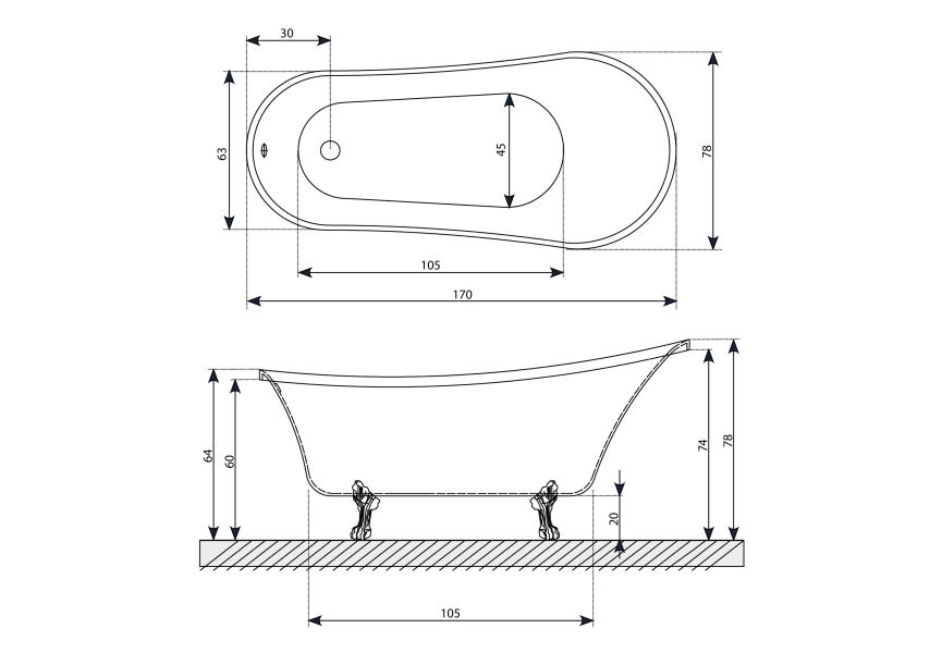 Bañera exenta Época Baños 10 croquis 8