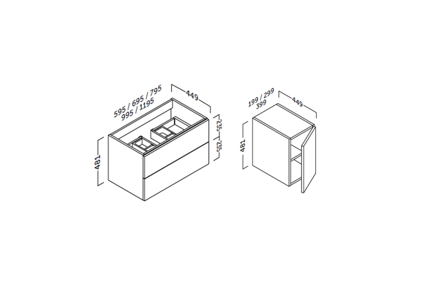 Mueble de baño con encimera de madera Landes Coycama Croquis 7