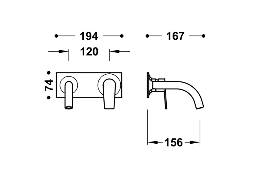 Grifo de lavabo empotrado Project Tres croquis 13