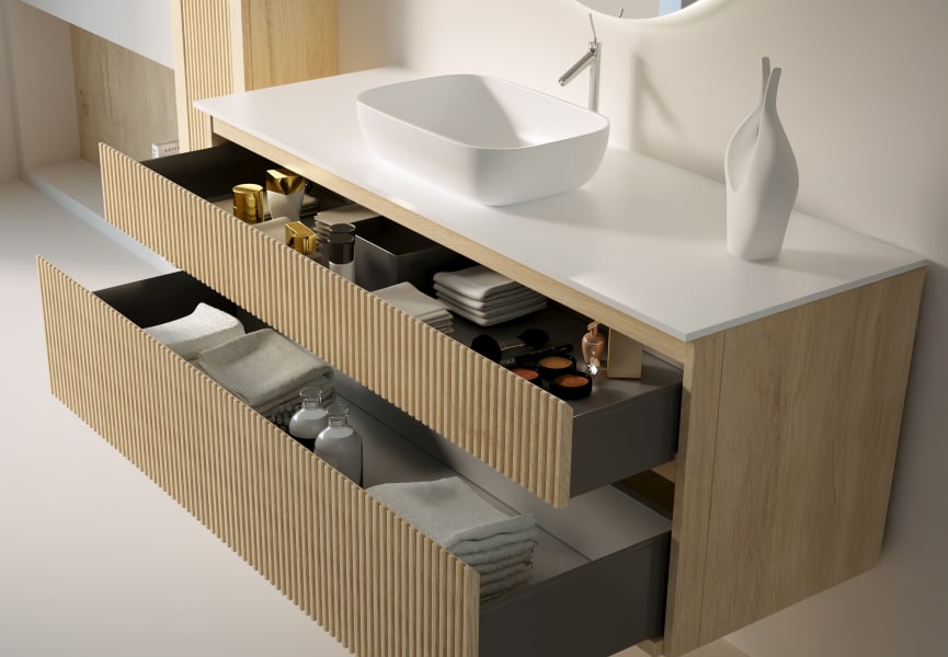 Mueble de baño madera maciza con encimera de Solid surface Alpes 5 Bruntec detalle 2