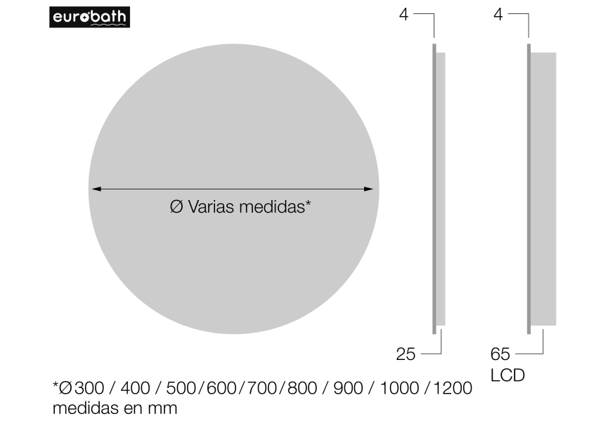 Espejo de baño con luz LED Tenerife de Eurobath croquis 6