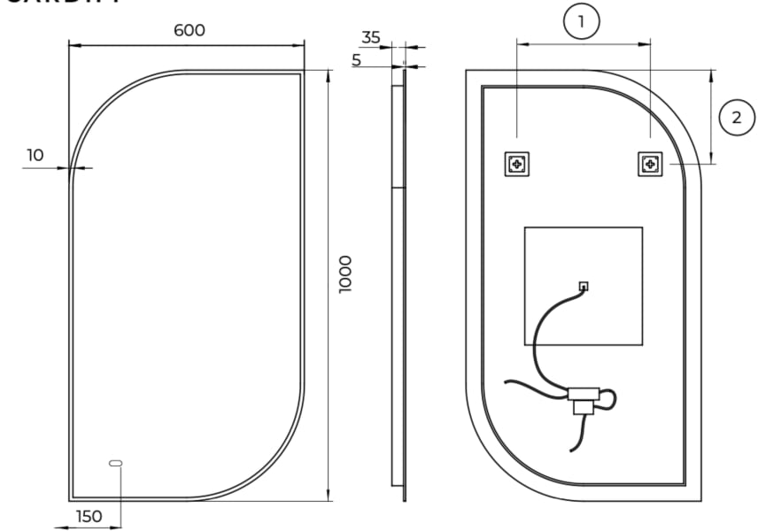 Espejo de baño con luz LED Cardiff Ledimex croquis 6