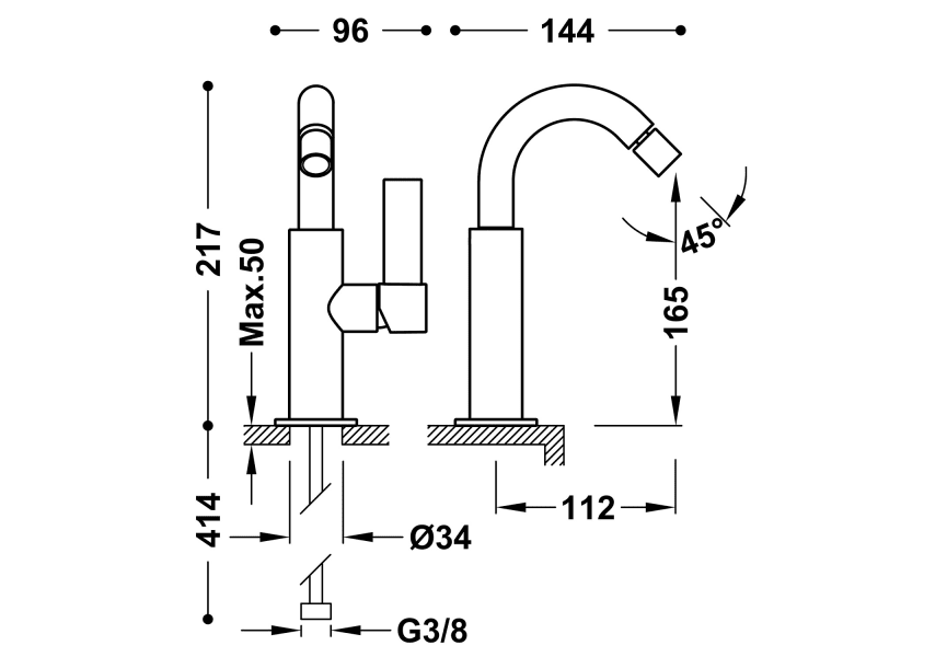 Grifo de bidé Project Tres croquis 3