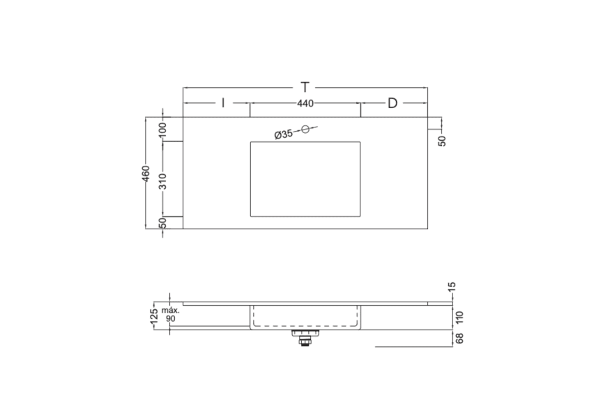 Lavabo encastrado Zen Coycama croquis 3