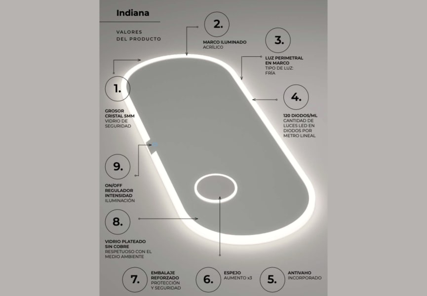 Espejo de baño con luz LED Indiana Ledimex detalle 5