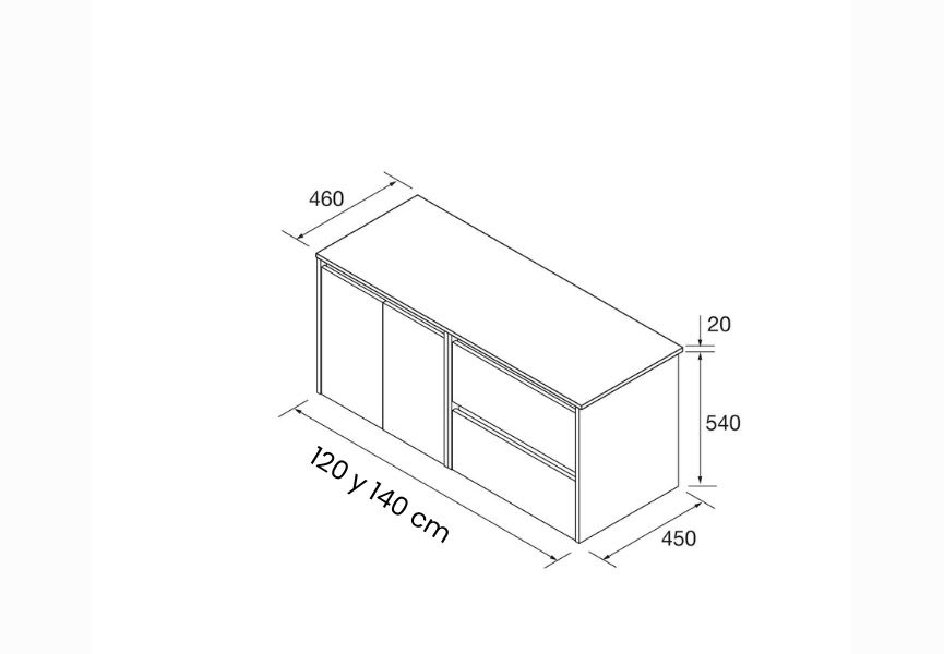 Mueble de baño con encimera de madera Noja Salgar croquis 11