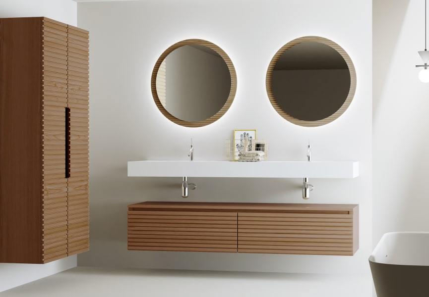 Conjunto de mueble de baño con doble lavabo solid surface y cajonera Alpes 4 Bruntec principal 0