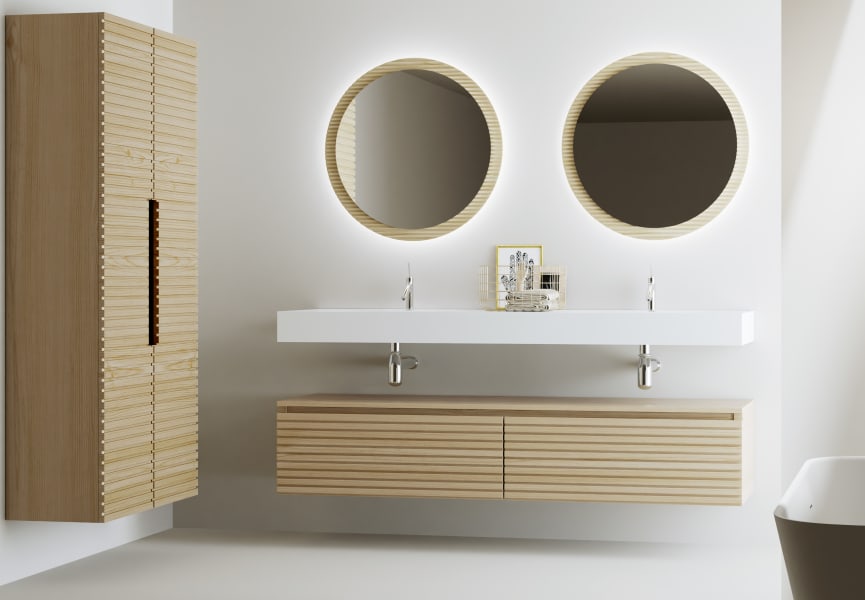 Conjunto de mueble de baño con doble lavabo solid surface y cajonera Alpes 4 Bruntec principal 1