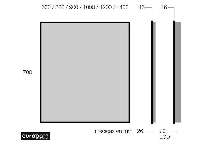 Espejo de baño con luz LED Barbados de Eurobath croquis 7