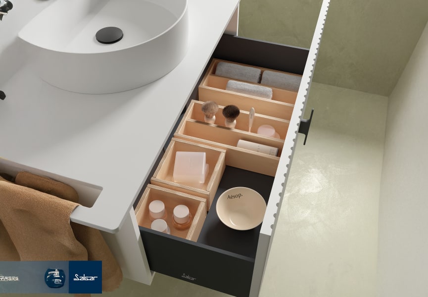 Mueble de baño con encimera de madera Biba Salgar detalle 6