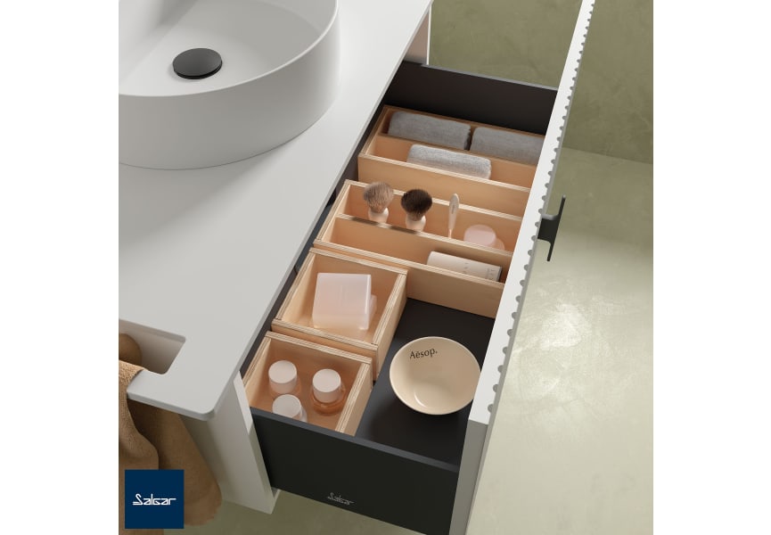 Mueble de baño con encimera de madera Biba Salgar detalle 6