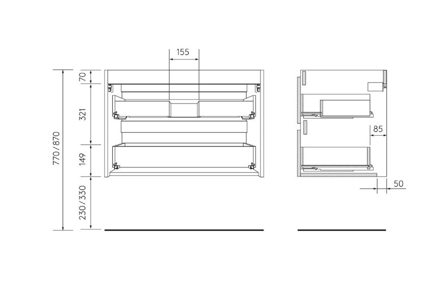 Mueble de baño para lavabo sobre encimera Bequia Salgar croquis 12