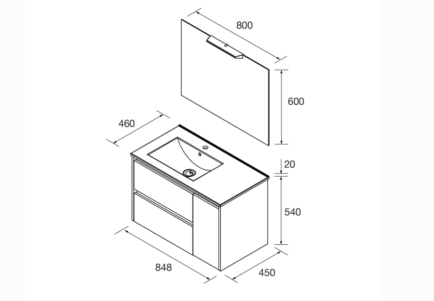 Conjunto mueble de baño Noja Salgar croquis 12