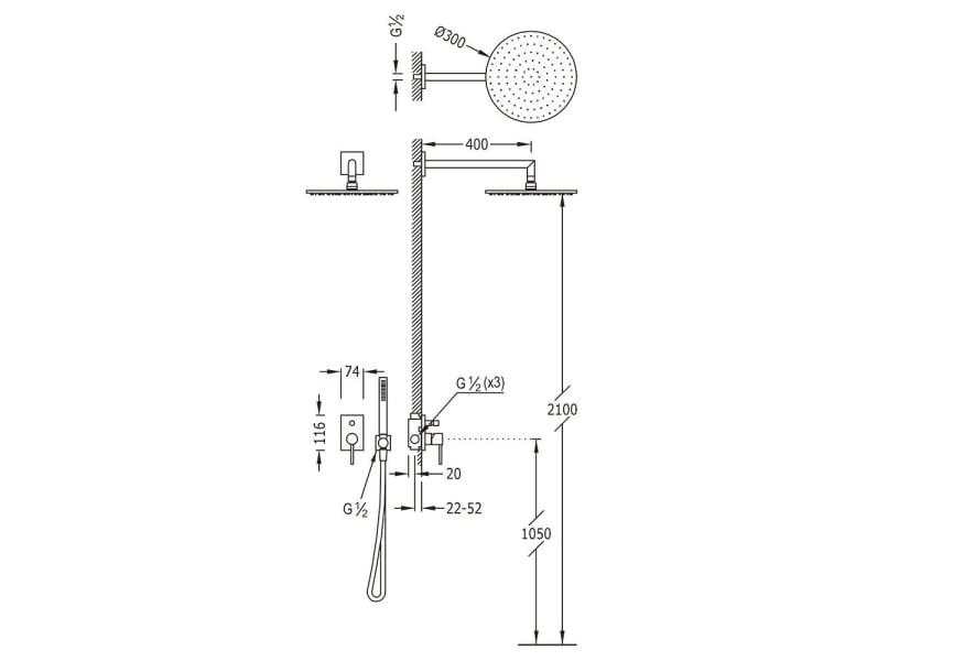 Conjunto de ducha empotrado Selection Max Tres croquis 1