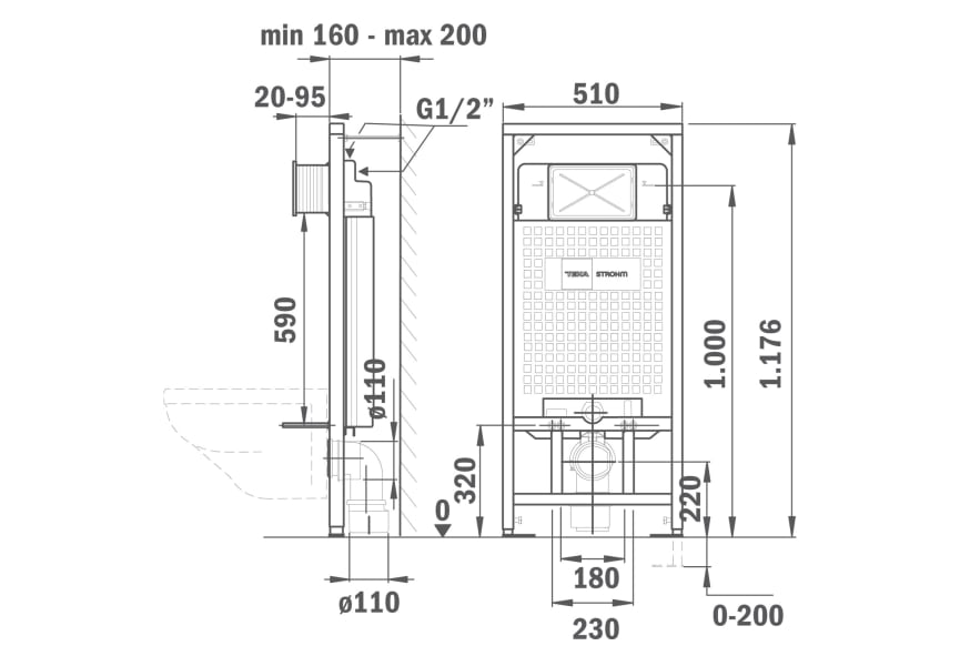 Pack inodoro suspendido + cisterna empotrada + pulsador Soller Strohm Teka croquis 5