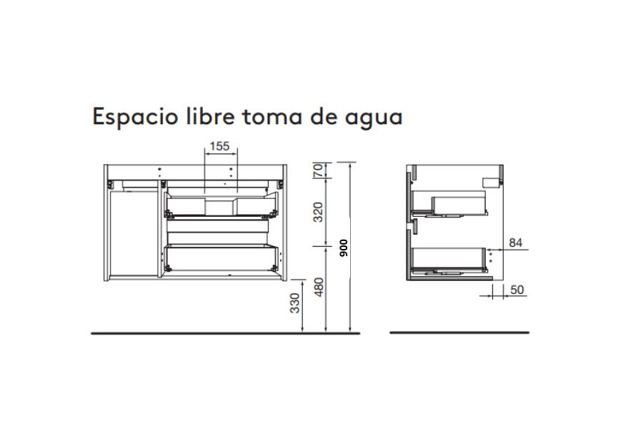 Mueble de baño con encimera de madera Noja Salgar croquis 14