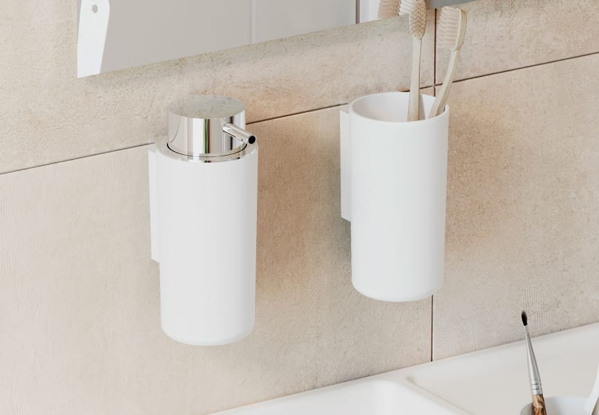 DOSIFICADOR DISPENSADOR JABON BAÑO Alto Cuadrado Porcelana Blanco